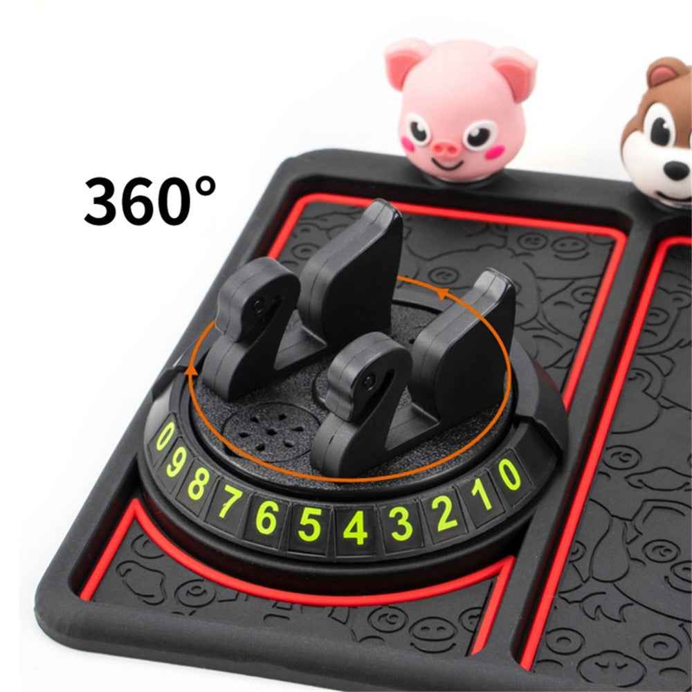 B-68 4 in 1 Anti-Slip Phone Holder Dashboard Phone Mat with Car Temporary Parking Card Phone Number/Aromatherapy Shockproof Pad Phone Car Mount - Black