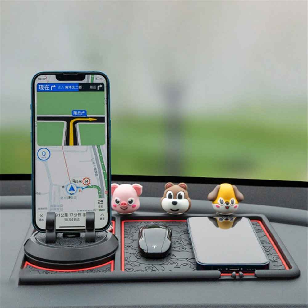 B-68 4 in 1 Anti-Slip Phone Holder Dashboard Phone Mat with Car Temporary Parking Card Phone Number/Aromatherapy Shockproof Pad Phone Car Mount - Black
