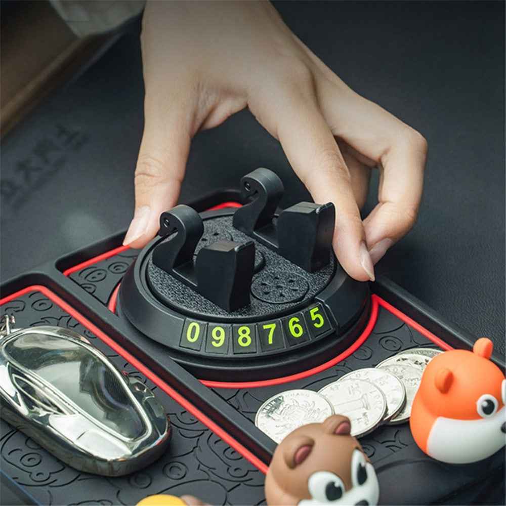 B-68 4 in 1 Anti-Slip Phone Holder Dashboard Phone Mat with Car Temporary Parking Card Phone Number/Aromatherapy Shockproof Pad Phone Car Mount - Black