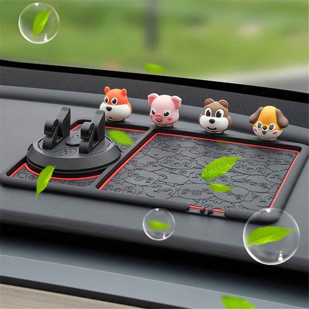 B-68 4 in 1 Anti-Slip Phone Holder Dashboard Phone Mat with Car Temporary Parking Card Phone Number/Aromatherapy Shockproof Pad Phone Car Mount - Black