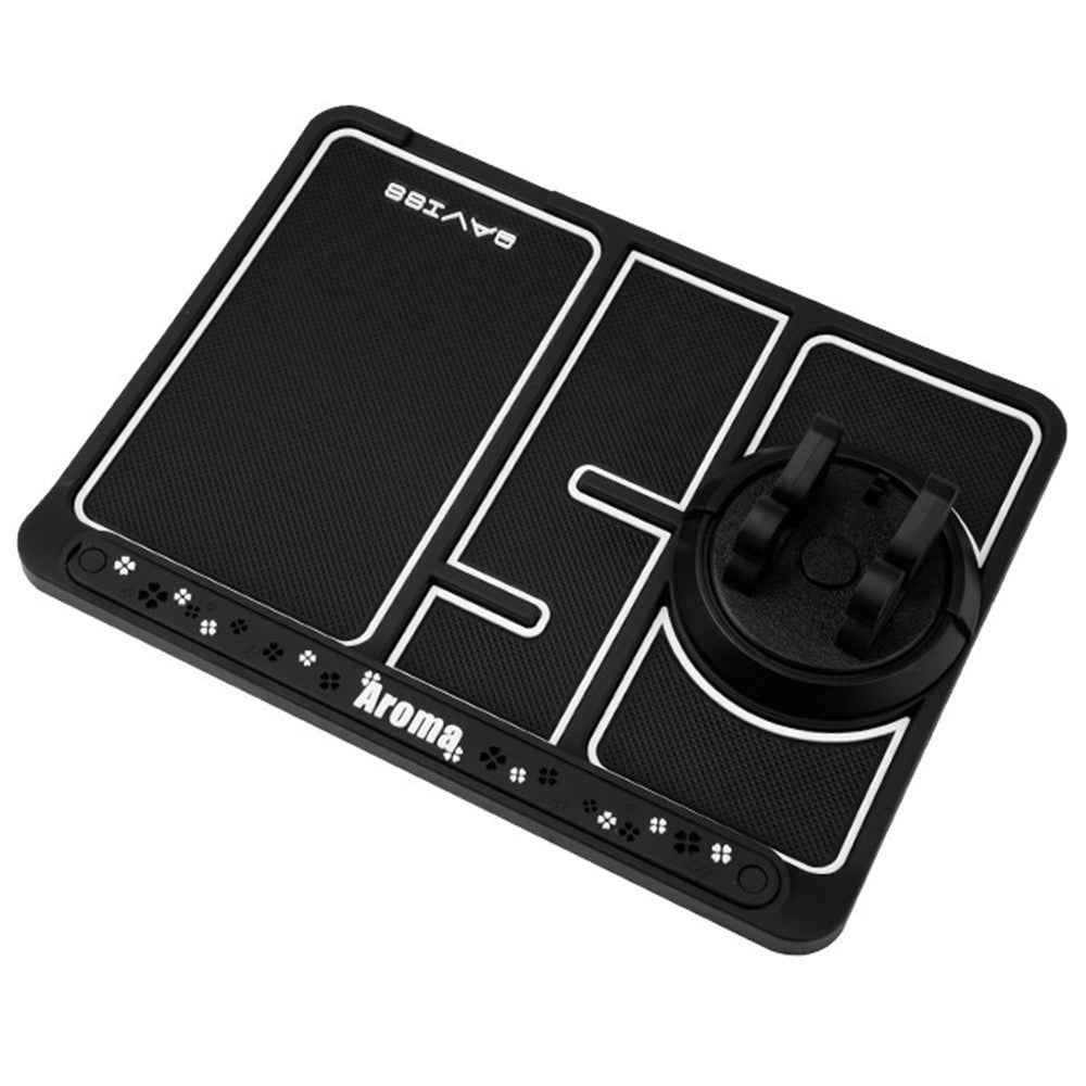 BAVISS B-28 4 in 1 Anti-Slip Dashboard Mat Phone Holder with Aromatherapy Slot/Car Temporary Parking Card Phone Number, Shake-proof Pad Phone Mount for Cars - White Luminous Color