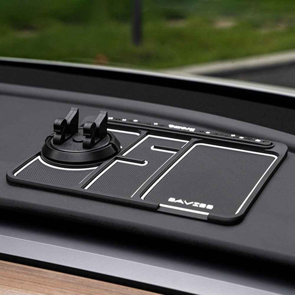 BAVISS B-28 4 in 1 Anti-Slip Dashboard Mat Phone Holder with Aromatherapy Slot/Car Temporary Parking Card Phone Number, Shake-proof Pad Phone Mount for Cars - White Luminous Color