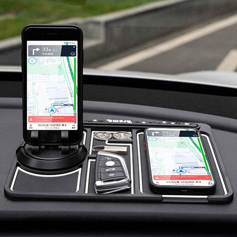 BAVISS B-28 4 in 1 Anti-Slip Dashboard Mat Phone Holder with Aromatherapy Slot/Car Temporary Parking Card Phone Number, Shake-proof Pad Phone Mount for Cars - White Luminous Color