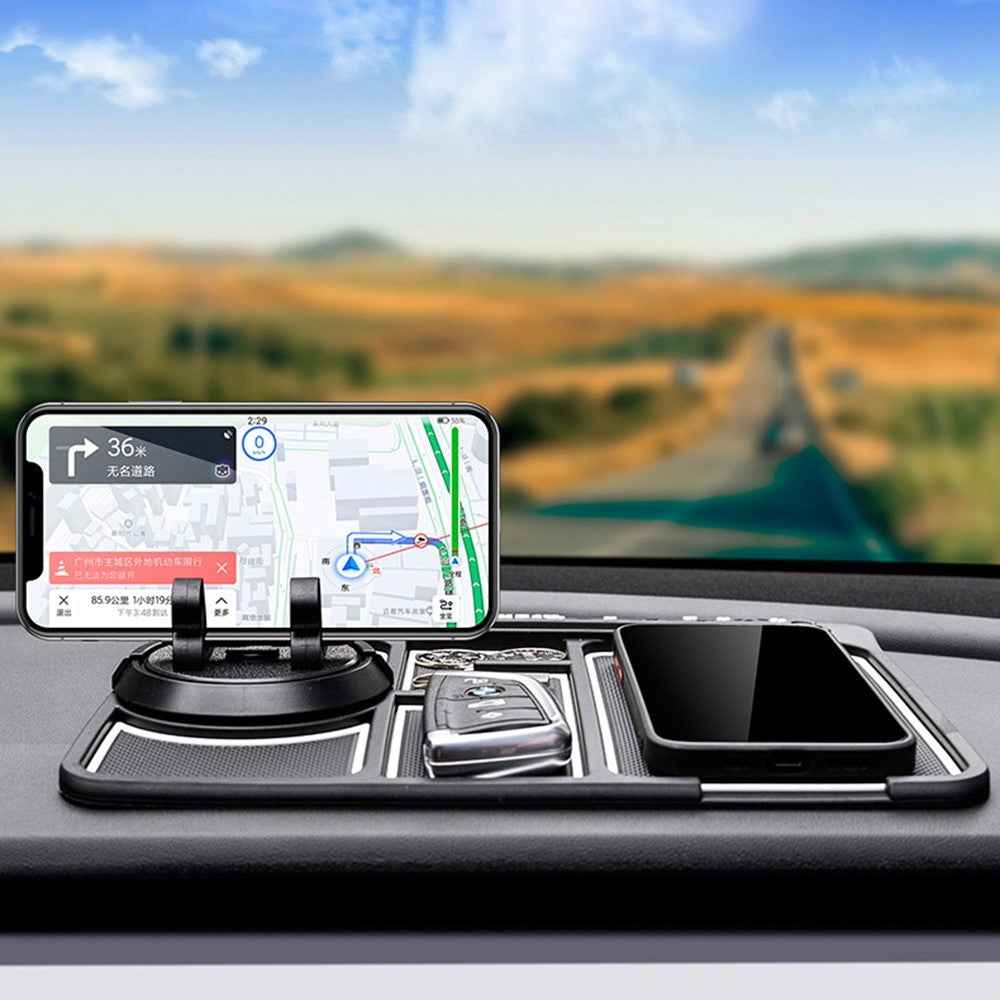 BAVISS B-28 4 in 1 Anti-Slip Dashboard Mat Phone Holder with Aromatherapy Slot/Car Temporary Parking Card Phone Number, Shake-proof Pad Phone Mount for Cars - White Luminous Color