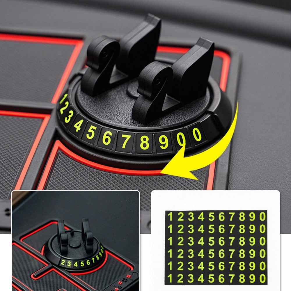 BAVISS B-28 4 in 1 Anti-Slip Dashboard Mat Phone Holder with Aromatherapy Slot/Car Temporary Parking Card Phone Number, Shake-proof Pad Phone Mount for Cars - White Luminous Color