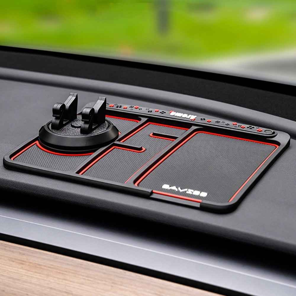 BAVISS B-28 4 in 1 Anti-Slip Dashboard Mat Phone Holder with Aromatherapy Slot/Car Temporary Parking Card Phone Number, Shake-proof Pad Phone Mount for Cars - Red