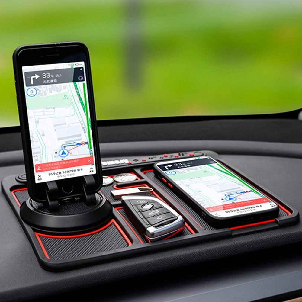BAVISS B-28 4 in 1 Anti-Slip Dashboard Mat Phone Holder with Aromatherapy Slot/Car Temporary Parking Card Phone Number, Shake-proof Pad Phone Mount for Cars - Red
