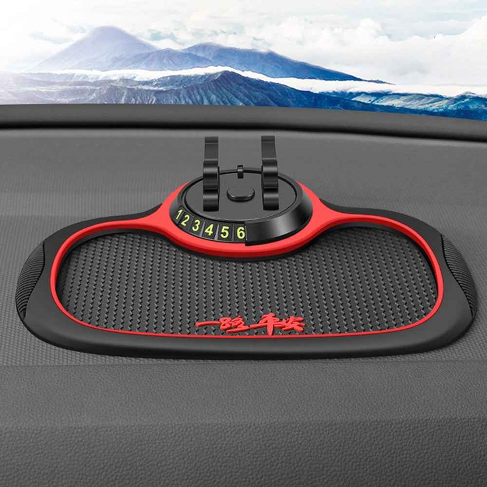 BAVISS B-25 3 in 1 Non-Slip Phone Holder Dashboard Phone Mat with Temporary Car Parking Card Number Plate Anti Shake Pad Phone Stand Mount for Universal Cars - Red