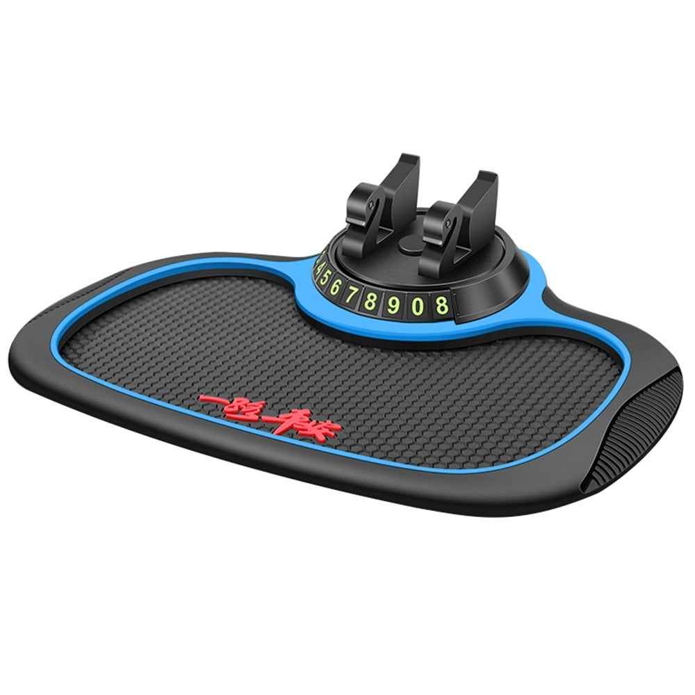 BAVISS B-25 3 in 1 Non-Slip Phone Holder Dashboard Phone Mat with Temporary Car Parking Card Number Plate Anti Shake Pad Phone Stand Mount for Universal Cars - Blue