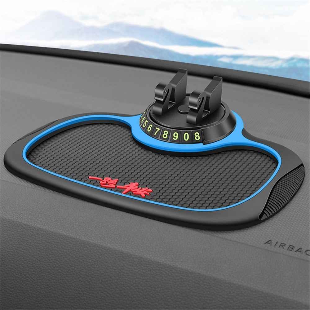 BAVISS B-25 3 in 1 Non-Slip Phone Holder Dashboard Phone Mat with Temporary Car Parking Card Number Plate Anti Shake Pad Phone Stand Mount for Universal Cars - Blue