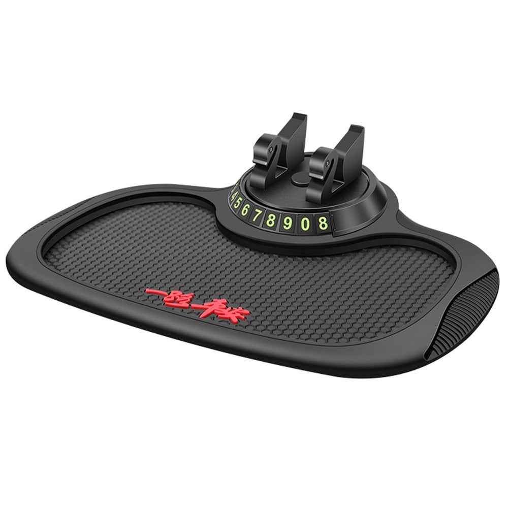 BAVISS B-25 3 in 1 Non-Slip Phone Holder Dashboard Phone Mat with Temporary Car Parking Card Number Plate Anti Shake Pad Phone Stand Mount for Universal Cars - Black