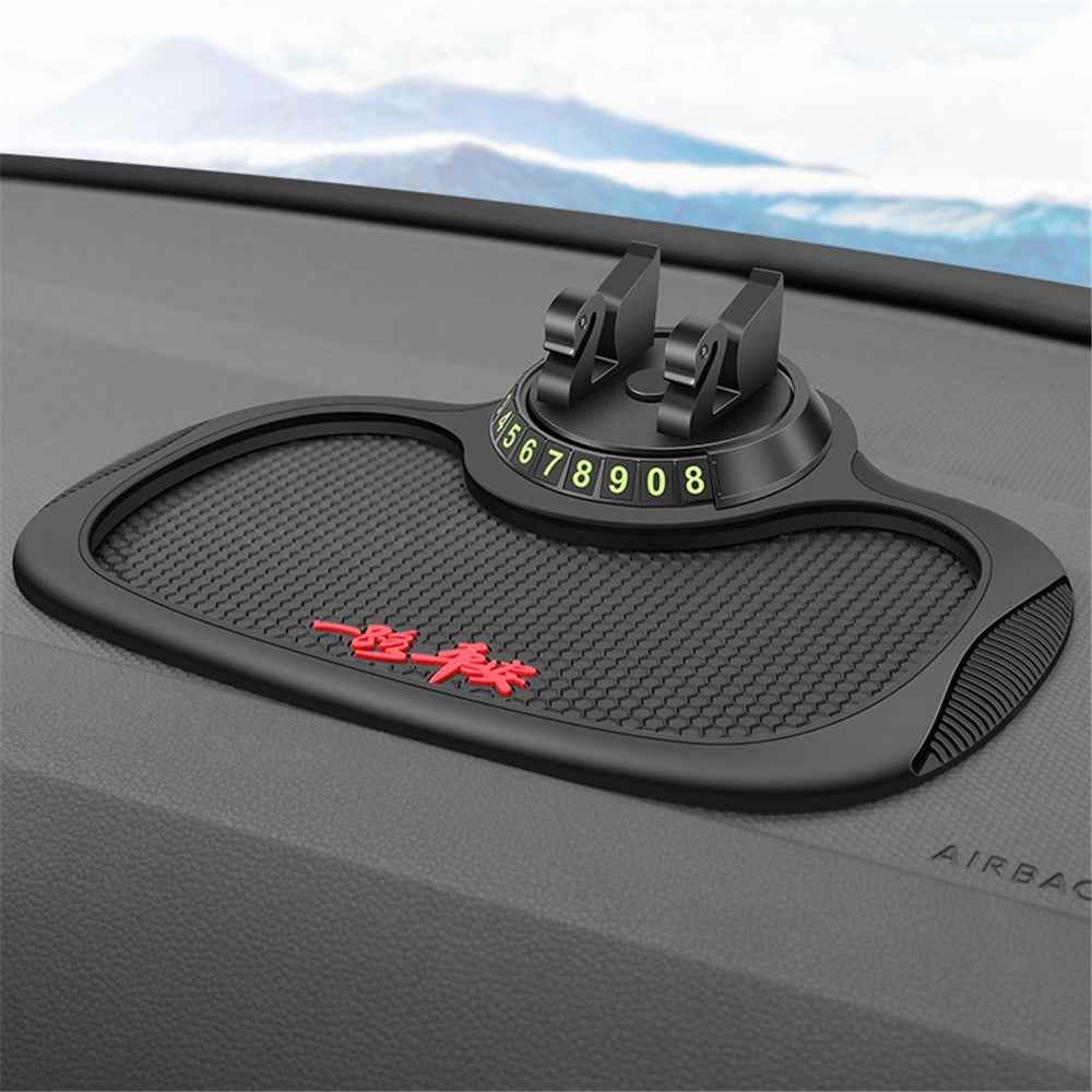 BAVISS B-25 3 in 1 Non-Slip Phone Holder Dashboard Phone Mat with Temporary Car Parking Card Number Plate Anti Shake Pad Phone Stand Mount for Universal Cars - Black