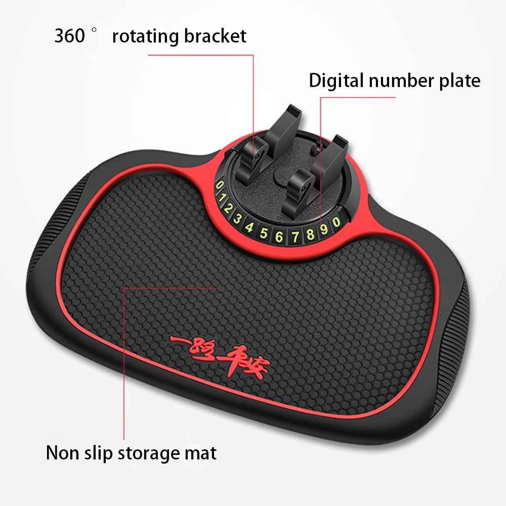 BAVISS B-25 3 in 1 Non-Slip Phone Holder Dashboard Phone Mat with Temporary Car Parking Card Number Plate Anti Shake Pad Phone Stand Mount for Universal Cars - Black