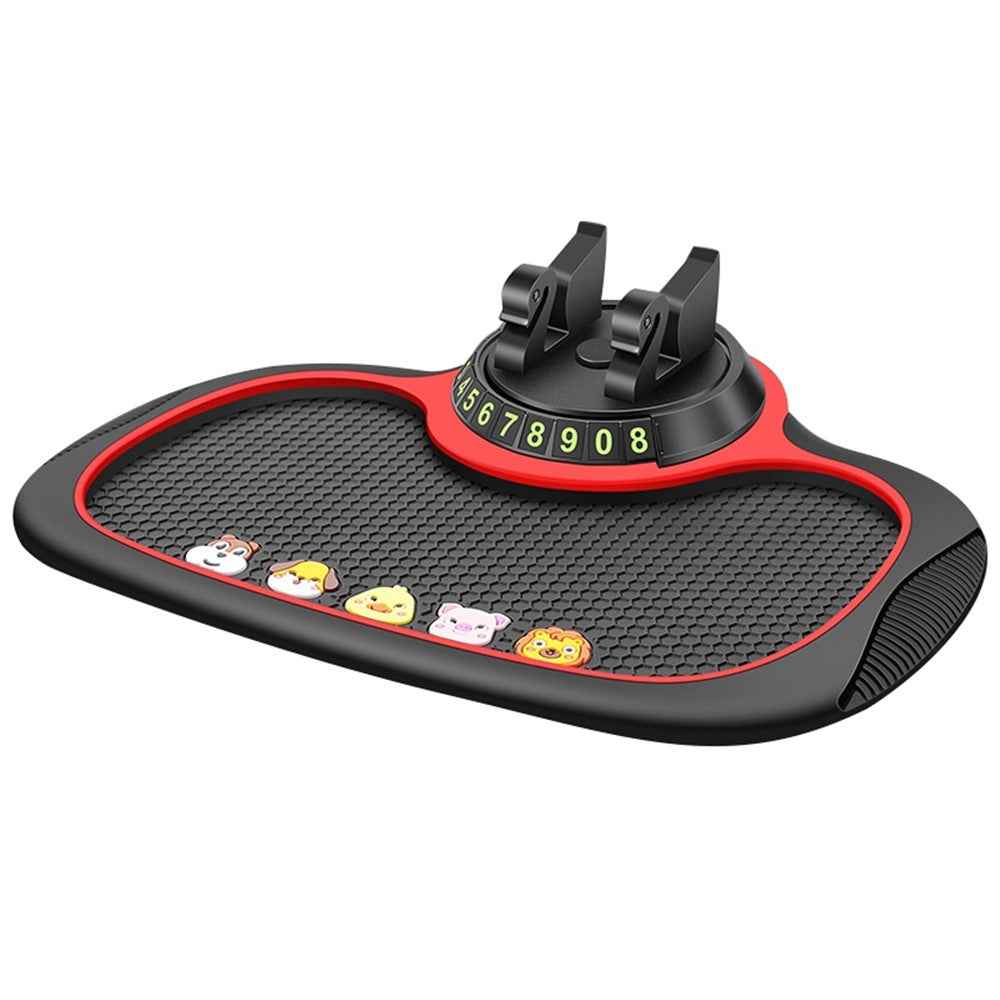 BAVISS B-25 3 in 1 Non-Slip Phone Holder Dashboard Phone Mat with Temporary Car Parking Card Number Plate Anti Shake Pad Phone Stand Mount for Universal Cars - Cartoon Style