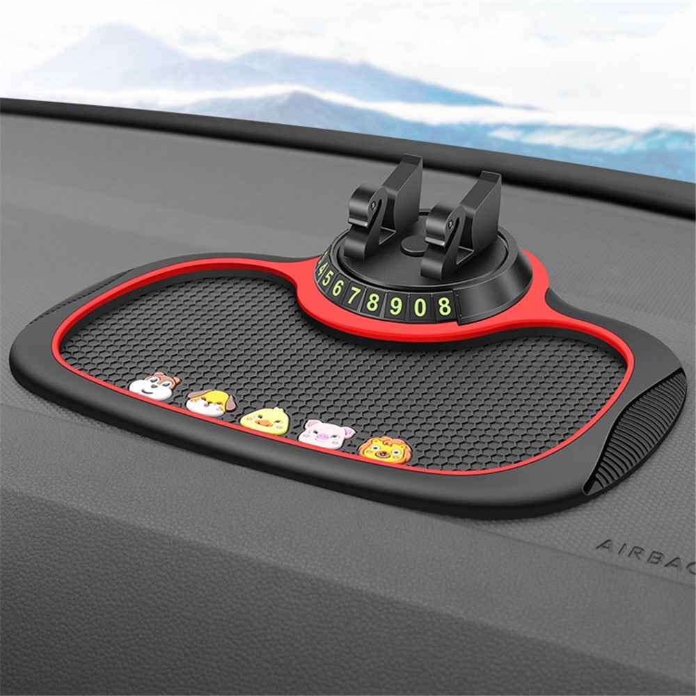 BAVISS B-25 3 in 1 Non-Slip Phone Holder Dashboard Phone Mat with Temporary Car Parking Card Number Plate Anti Shake Pad Phone Stand Mount for Universal Cars - Cartoon Style