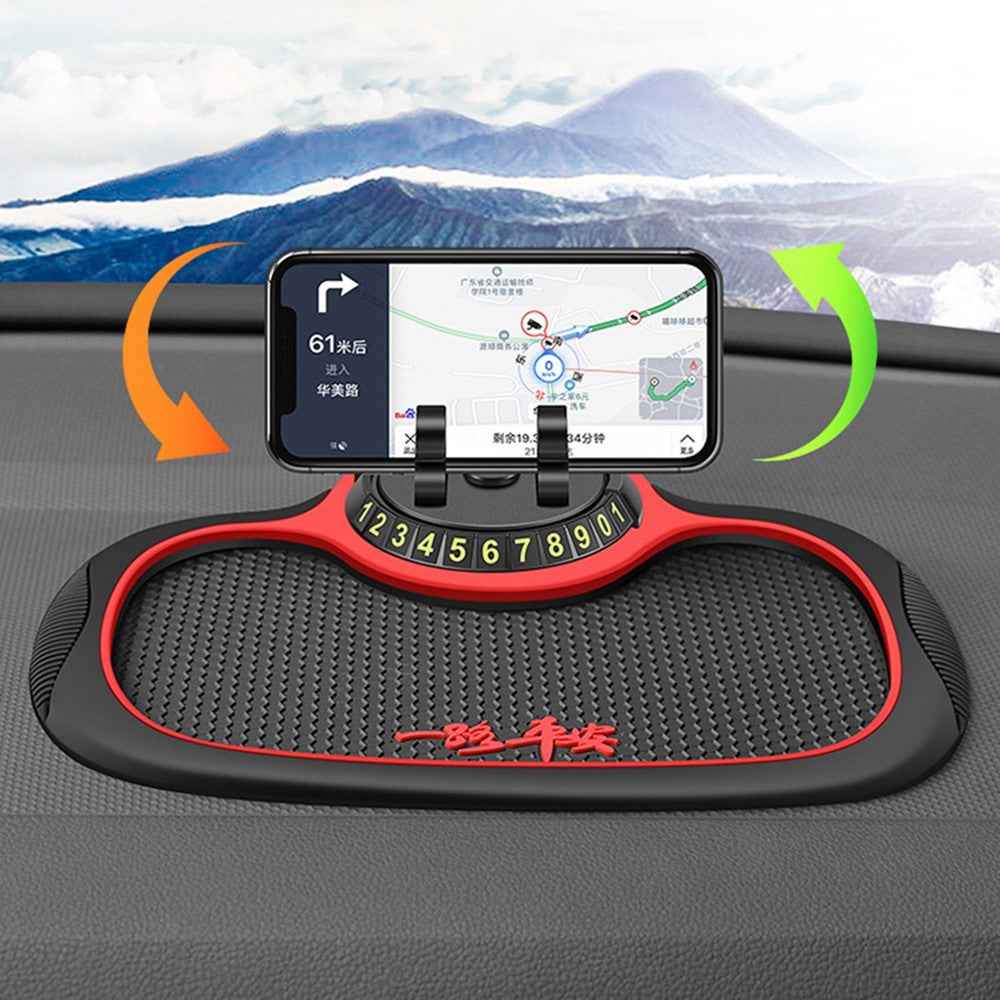 BAVISS B-25 3 in 1 Non-Slip Phone Holder Dashboard Phone Mat with Temporary Car Parking Card Number Plate Anti Shake Pad Phone Stand Mount for Universal Cars - Cartoon Style