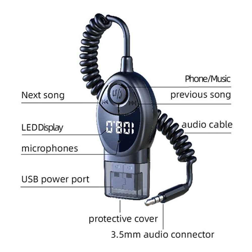 W8 Car Audio Adapter Bluetooth-compatible Receiver FM Transmitter with Telescopic Cable