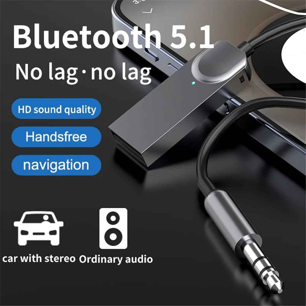 M02 Car Bluetooth-compatible Receiver Hands-Free Call Spring Cord 3.5mm AUX Car Audio System Wireless Adapter