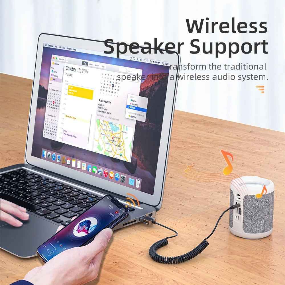 M02 Car Bluetooth-compatible Receiver Hands-Free Call Spring Cord 3.5mm AUX Car Audio System Wireless Adapter