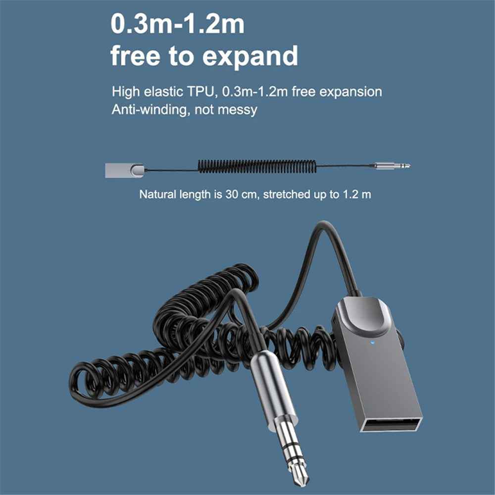 M02 Car Bluetooth-compatible Receiver Hands-Free Call Spring Cord 3.5mm AUX Car Audio System Wireless Adapter