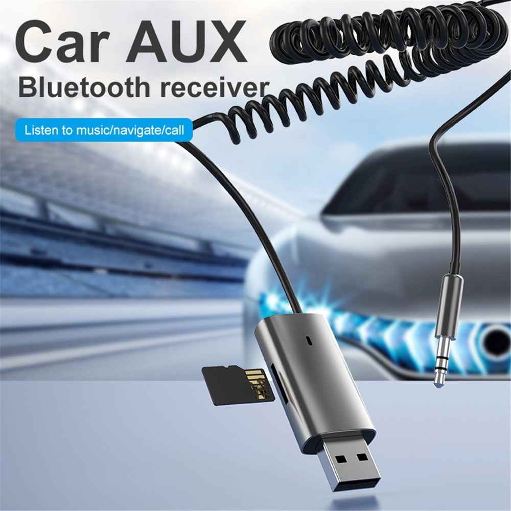 M01 Car Bluetooth-compatible Receiver Hands-Free Call Spring Cord 3.5mm AUX Stereo Car Audio Wireless Adapter