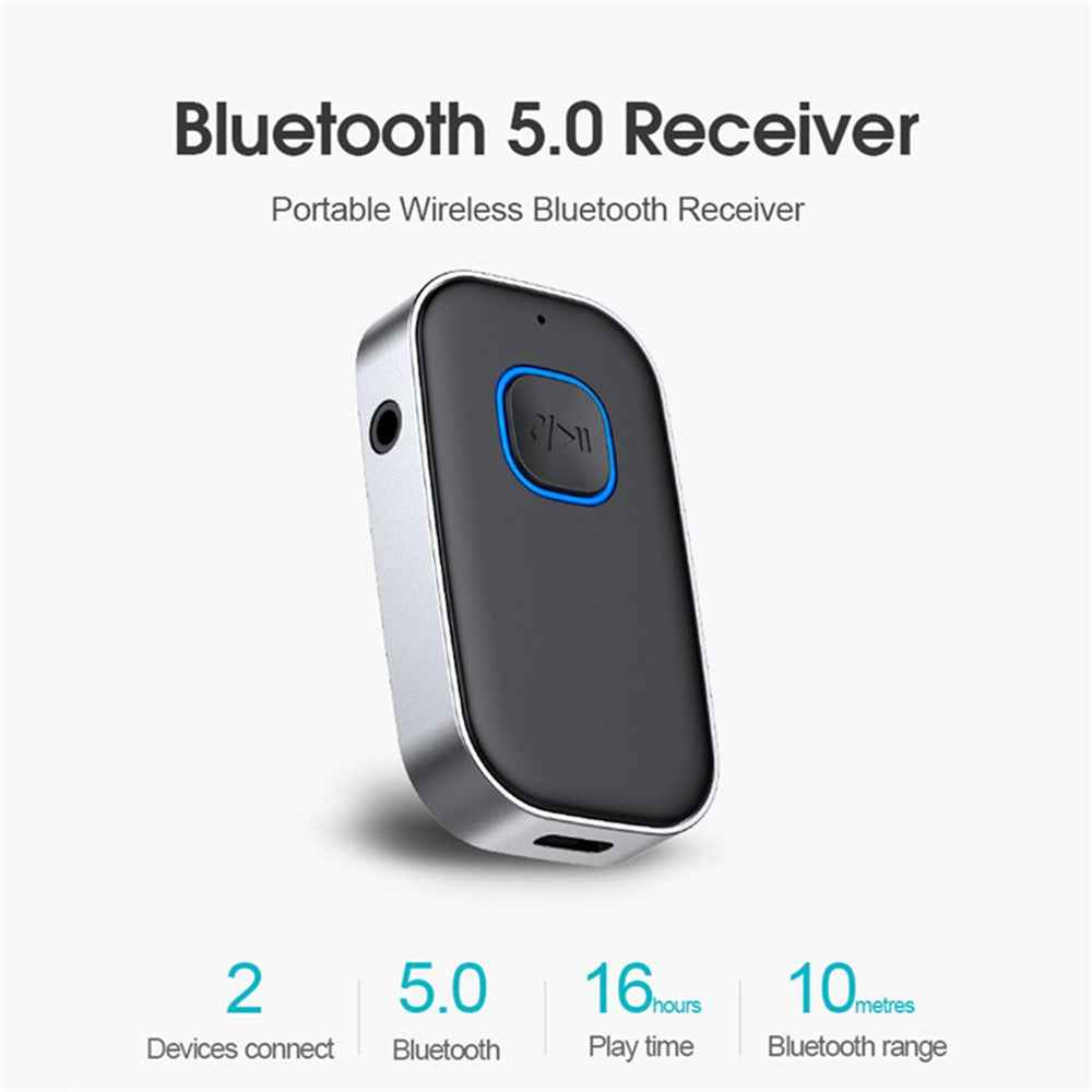 J22 Wireless Car Bluetooth-compatible Adapter Built-in Microphone Hands-free Call Audio Receiver with 3.5mm AUX Port