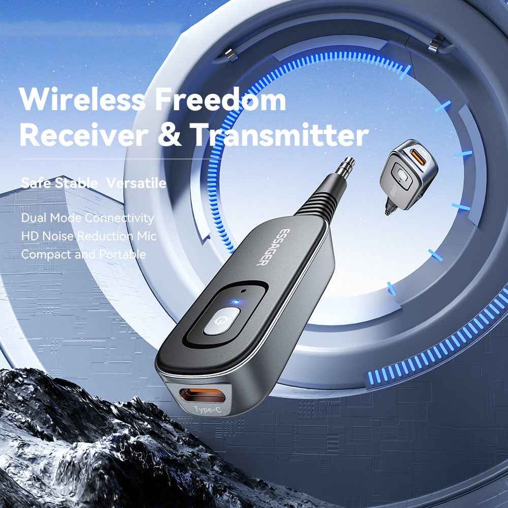 ESSAGER EBT51-LX0G-P Car Audio Bluetooth-compatible Transmitter Receiver 3.5mm Aux Adapter for Speaker Amplifier