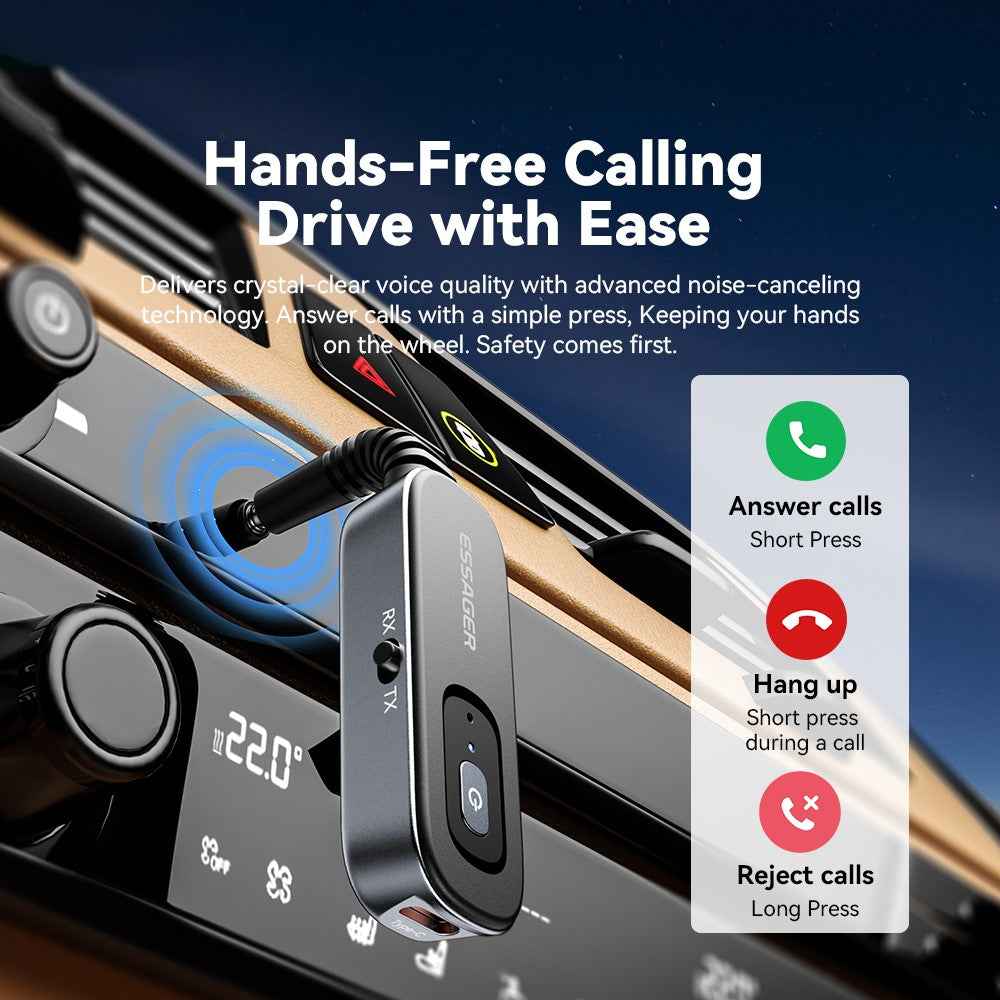 ESSAGER EBT51-LX0G-P Car Audio Bluetooth-compatible Transmitter Receiver 3.5mm Aux Adapter for Speaker Amplifier