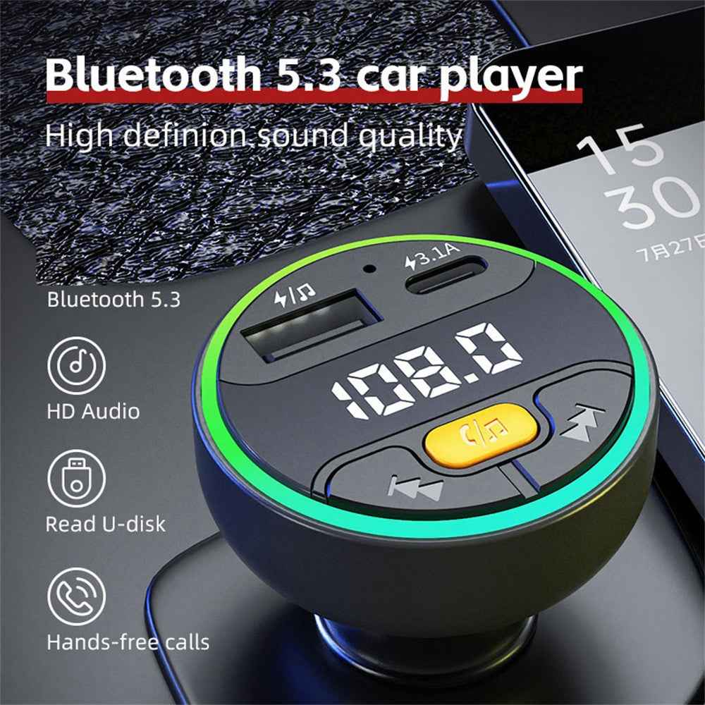 C9 Multifunctional Bluetooth-compatible Car MP3 Player USB Type-C Charger Digital Display FM Transmitter