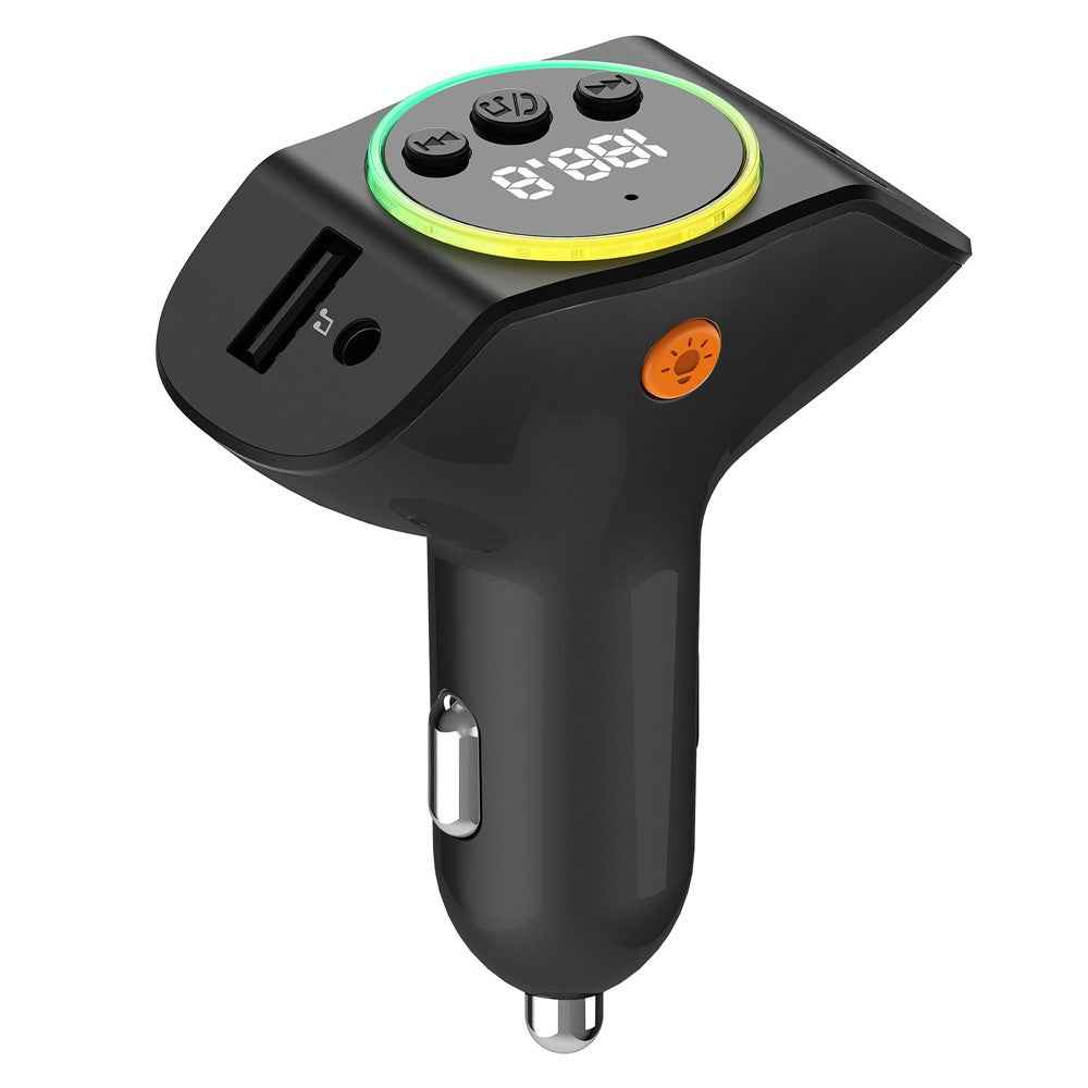 C8 Dual USB Port Car Charger Bluetooth-compatible 5.3 Receiver Hands-Free Calling with AUX Port - Black