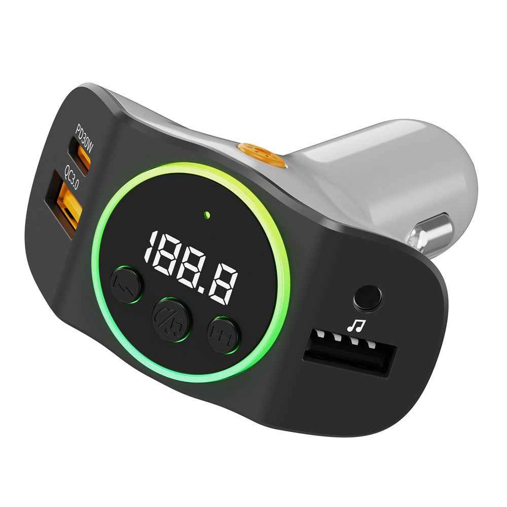 C8 Dual USB Port Car Charger Bluetooth-compatible 5.3 Receiver Hands-Free Calling with AUX Port - Black