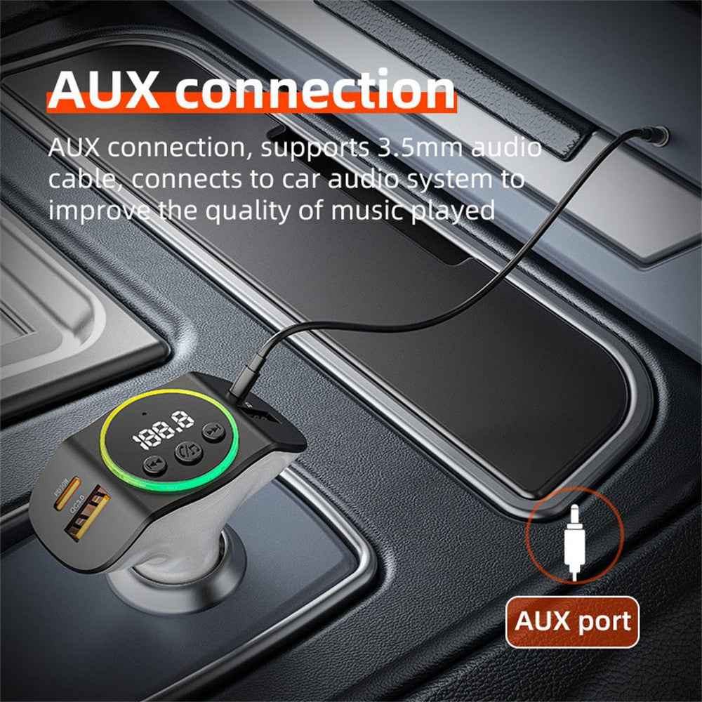 C8 Dual USB Port Car Charger Bluetooth-compatible 5.3 Receiver Hands-Free Calling with AUX Port - Black