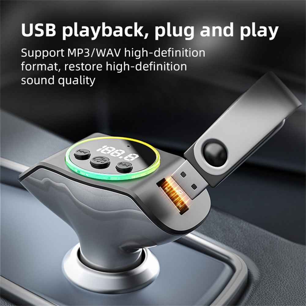 C8 Dual USB Port Car Charger Bluetooth-compatible 5.3 Receiver Hands-Free Calling with AUX Port - Black