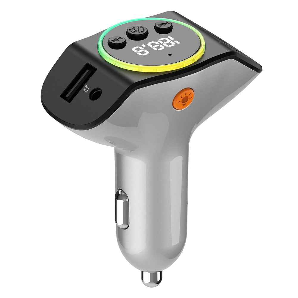 C8 Dual USB Port Car Charger Bluetooth-compatible 5.3 Receiver Hands-Free Calling with AUX Port - Grey