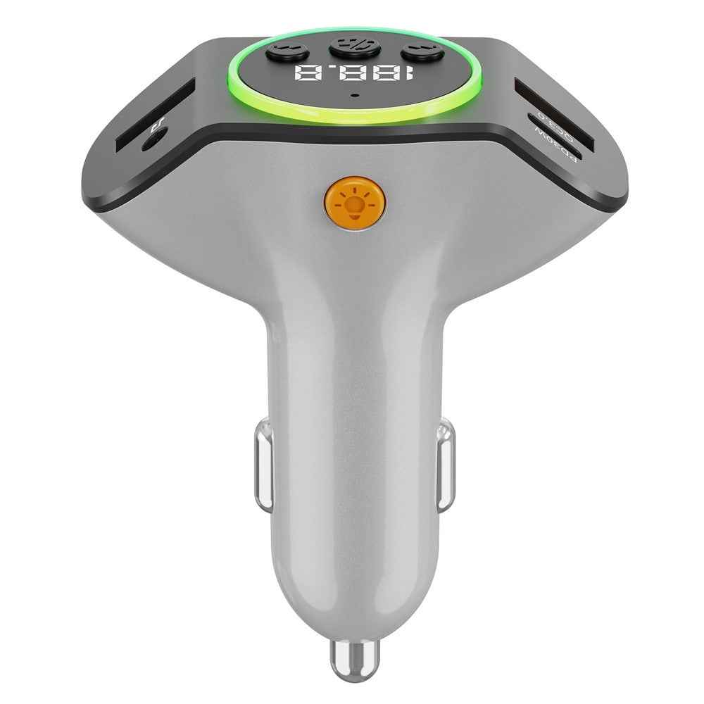 C8 Dual USB Port Car Charger Bluetooth-compatible 5.3 Receiver Hands-Free Calling with AUX Port - Grey