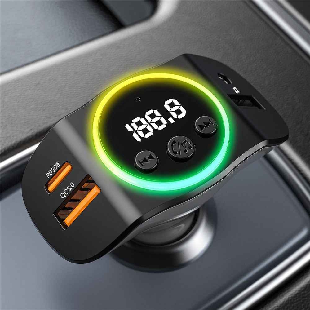 C8 Dual USB Port Car Charger Bluetooth-compatible 5.3 Receiver Hands-Free Calling with AUX Port - Grey