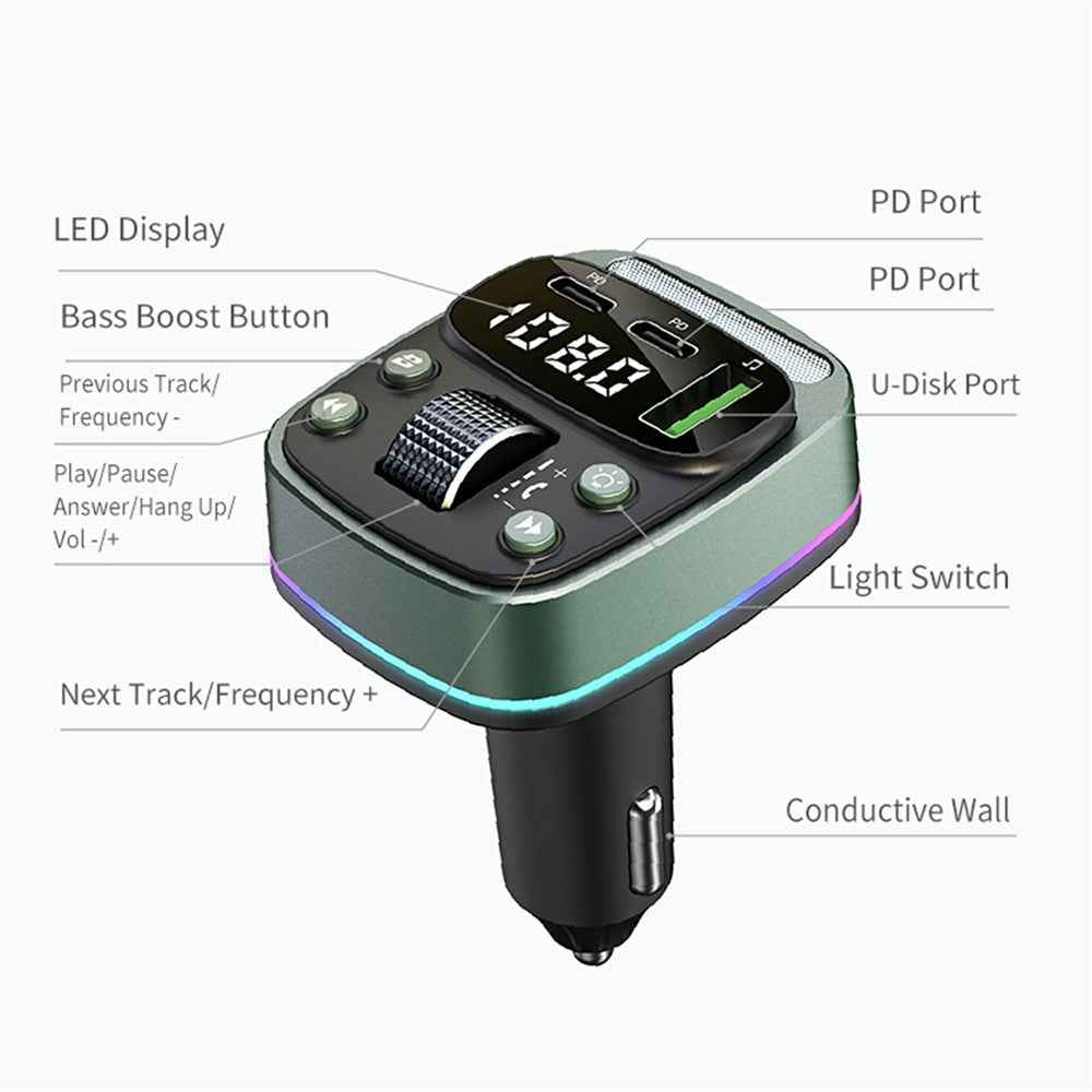 GZ08 Car BT MP3 Player with Car Charger Fast Charging Digital Display Voltage Lossless Audio Quality