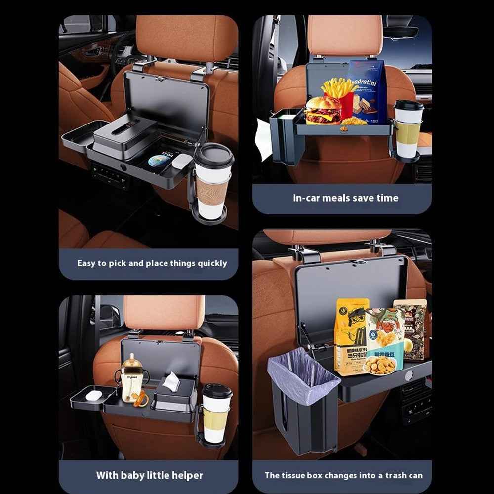 K255 Car Back Seat Food Tray Cup Holder Tissue Box Storage Rack Plastic Expandable Organizer