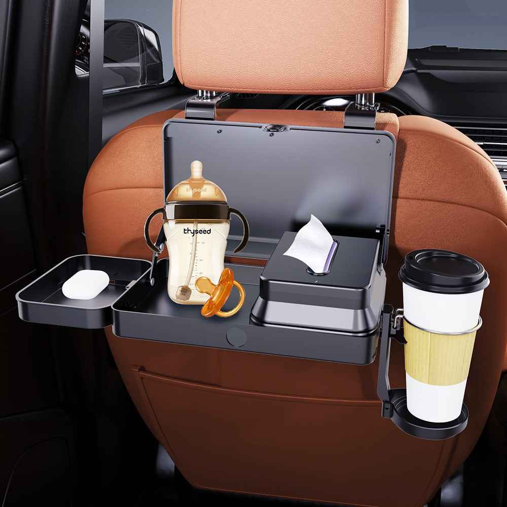 K255 Car Back Seat Food Tray Cup Holder Tissue Box Storage Rack Plastic Expandable Organizer