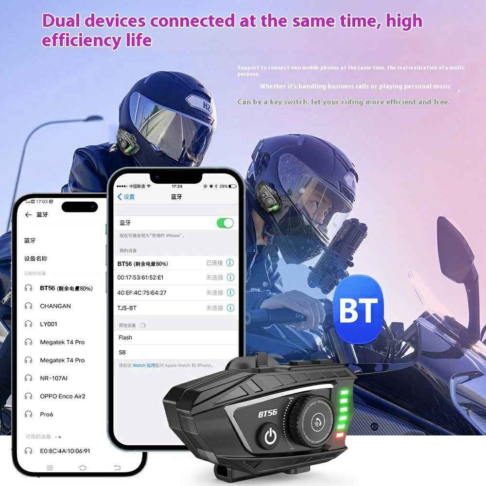 BT56 Motorcycle Helmet Headphone Bluetooth-Compatible Music Headset with Rhythm Light Effects