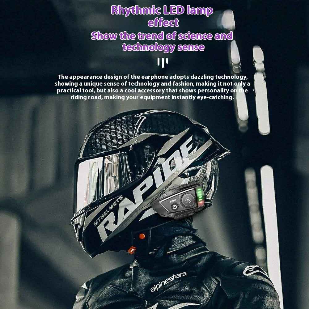 BT56 Motorcycle Helmet Headphone Bluetooth-Compatible Music Headset with Rhythm Light Effects