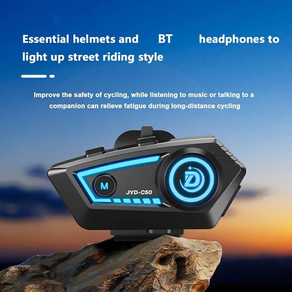 C50 Motorcycle Helmet Headphone Bluetooth-Compatible 5.4 Music Headset with Rhythm Light Effects