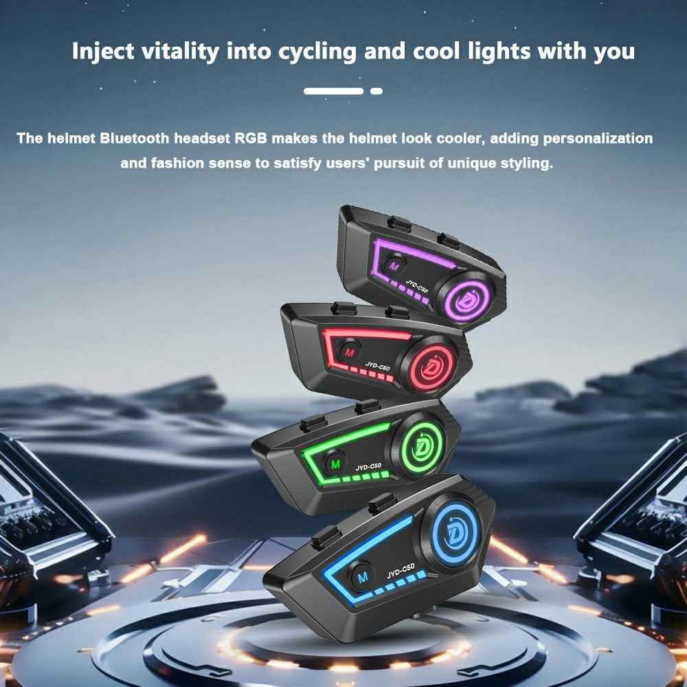 C50 Motorcycle Helmet Headphone Bluetooth-Compatible 5.4 Music Headset with Rhythm Light Effects