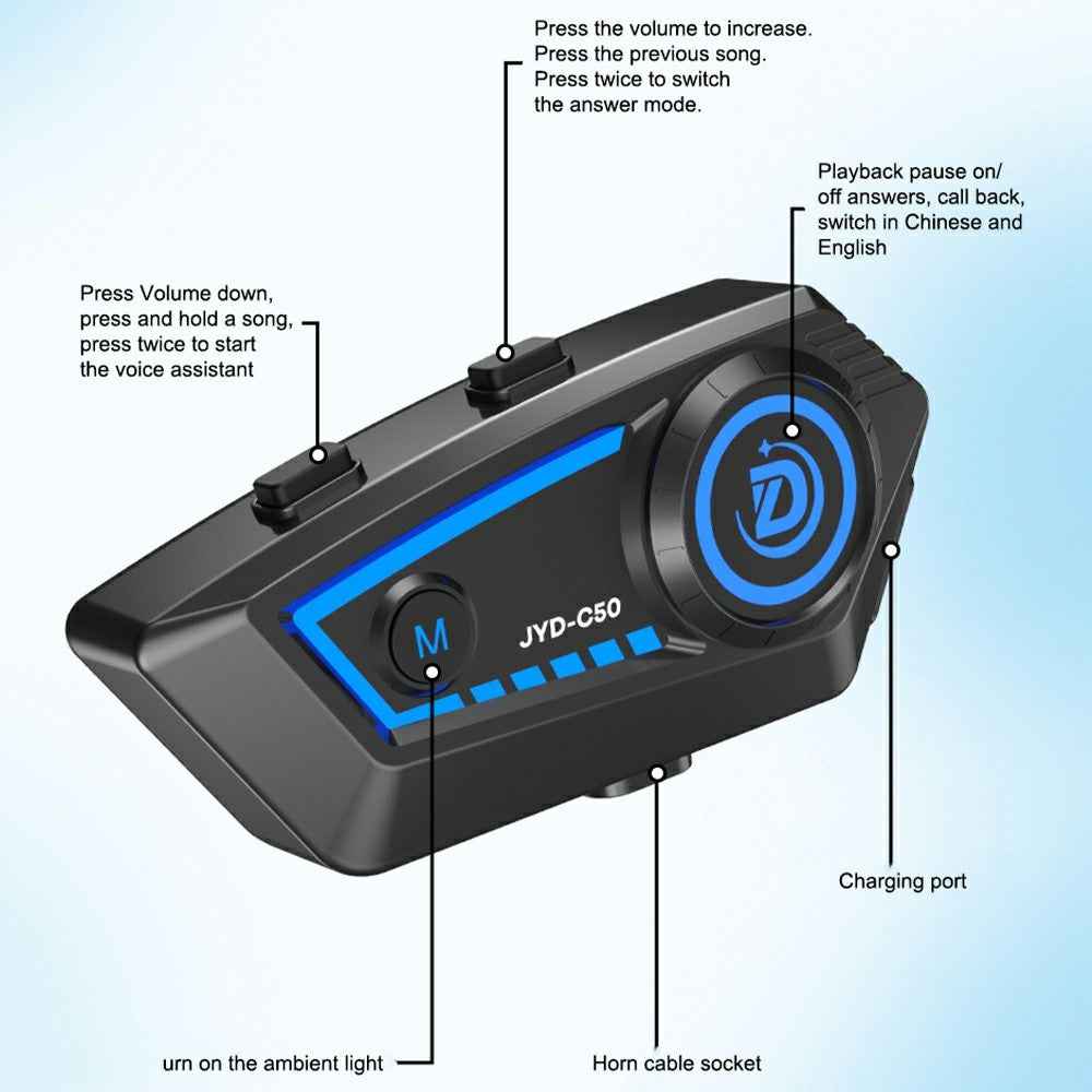 C50 Motorcycle Helmet Headphone Bluetooth-Compatible 5.4 Music Headset with Rhythm Light Effects