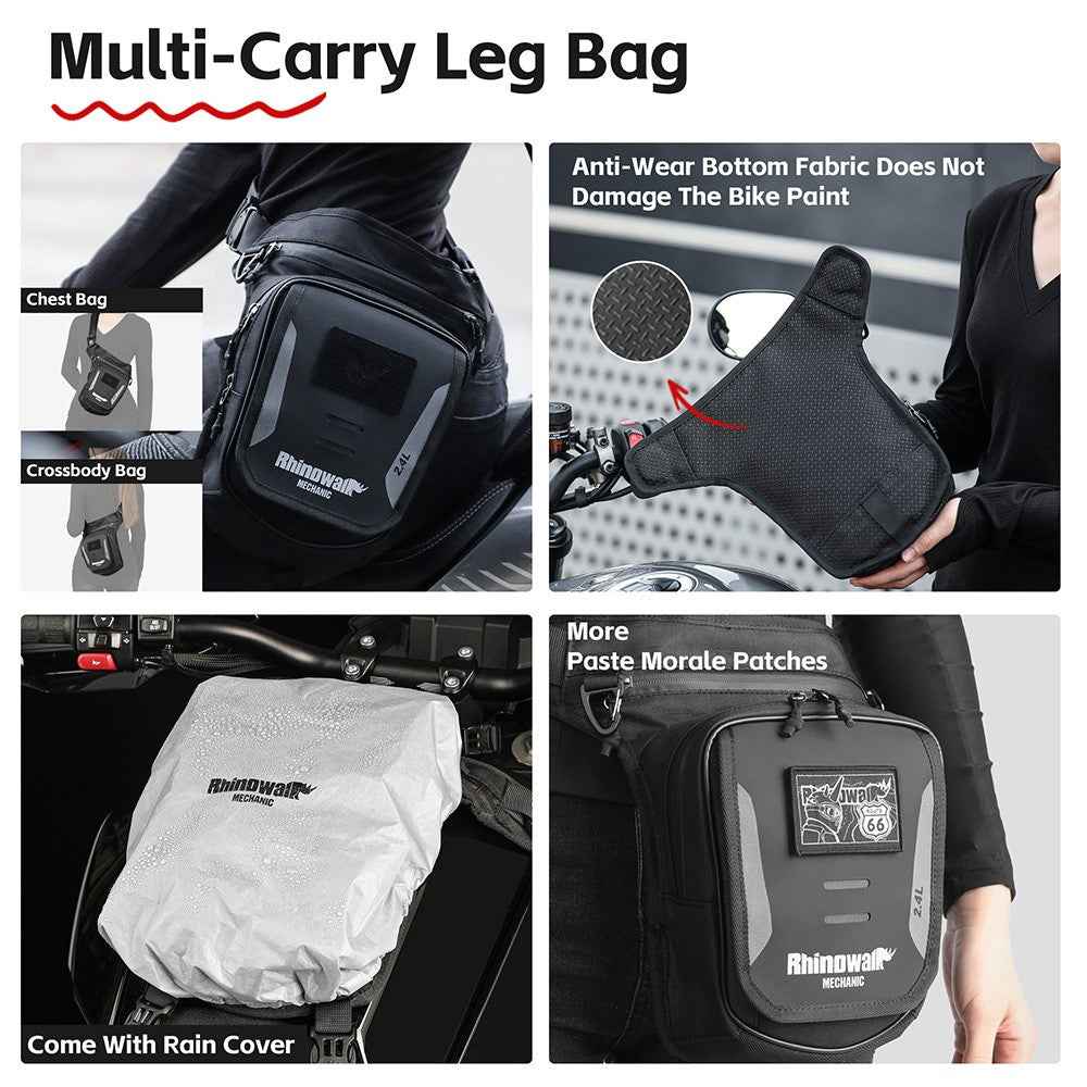 RHINOWALK MJX2008BK 2.4L Motorcycle Magnetic Tank Bag Multifunction Leg Bag Crossbody Waist Pack