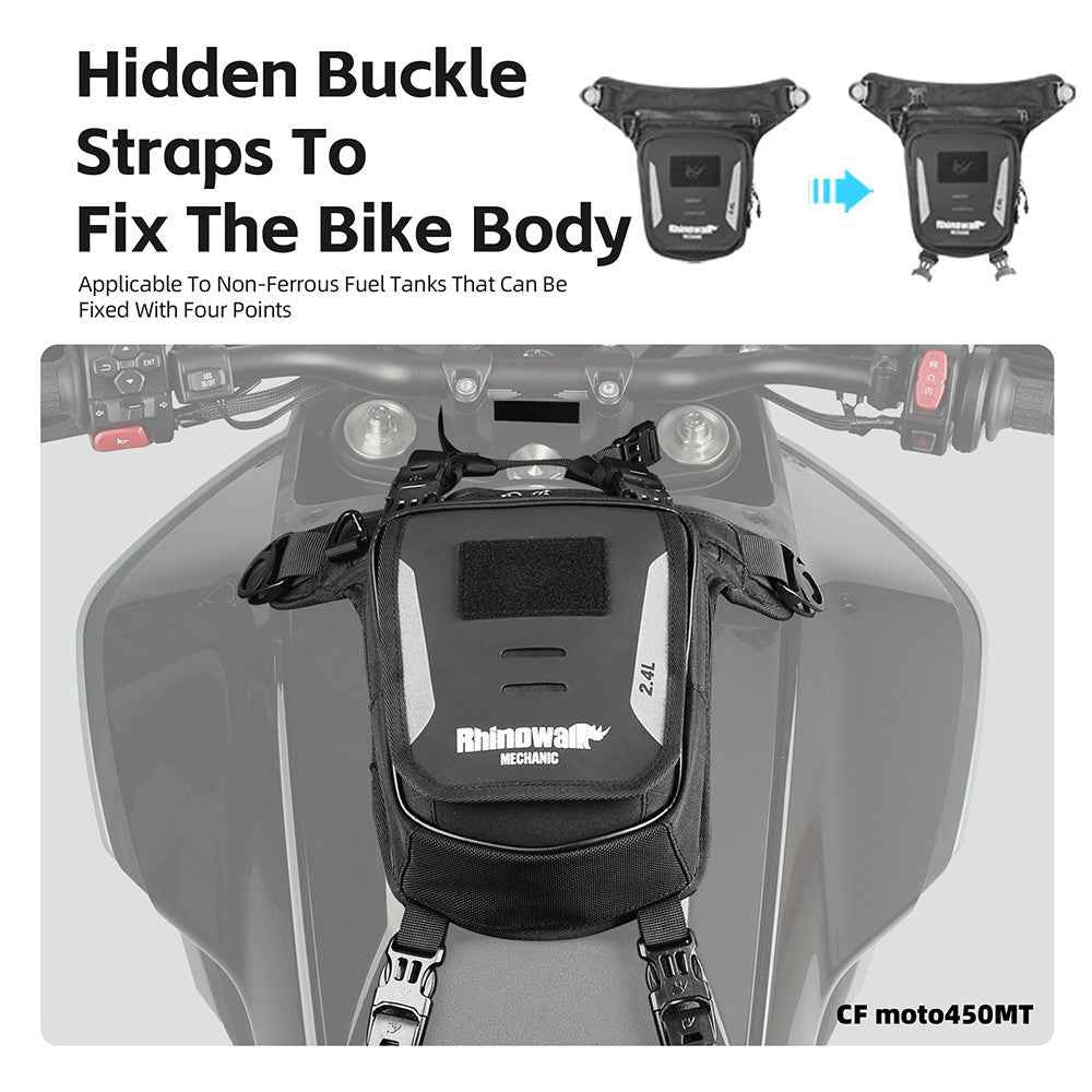 RHINOWALK MJX2008BK 2.4L Motorcycle Magnetic Tank Bag Multifunction Leg Bag Crossbody Waist Pack