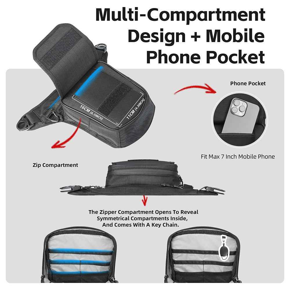 RHINOWALK MJX2008BK 2.4L Motorcycle Magnetic Tank Bag Multifunction Leg Bag Crossbody Waist Pack