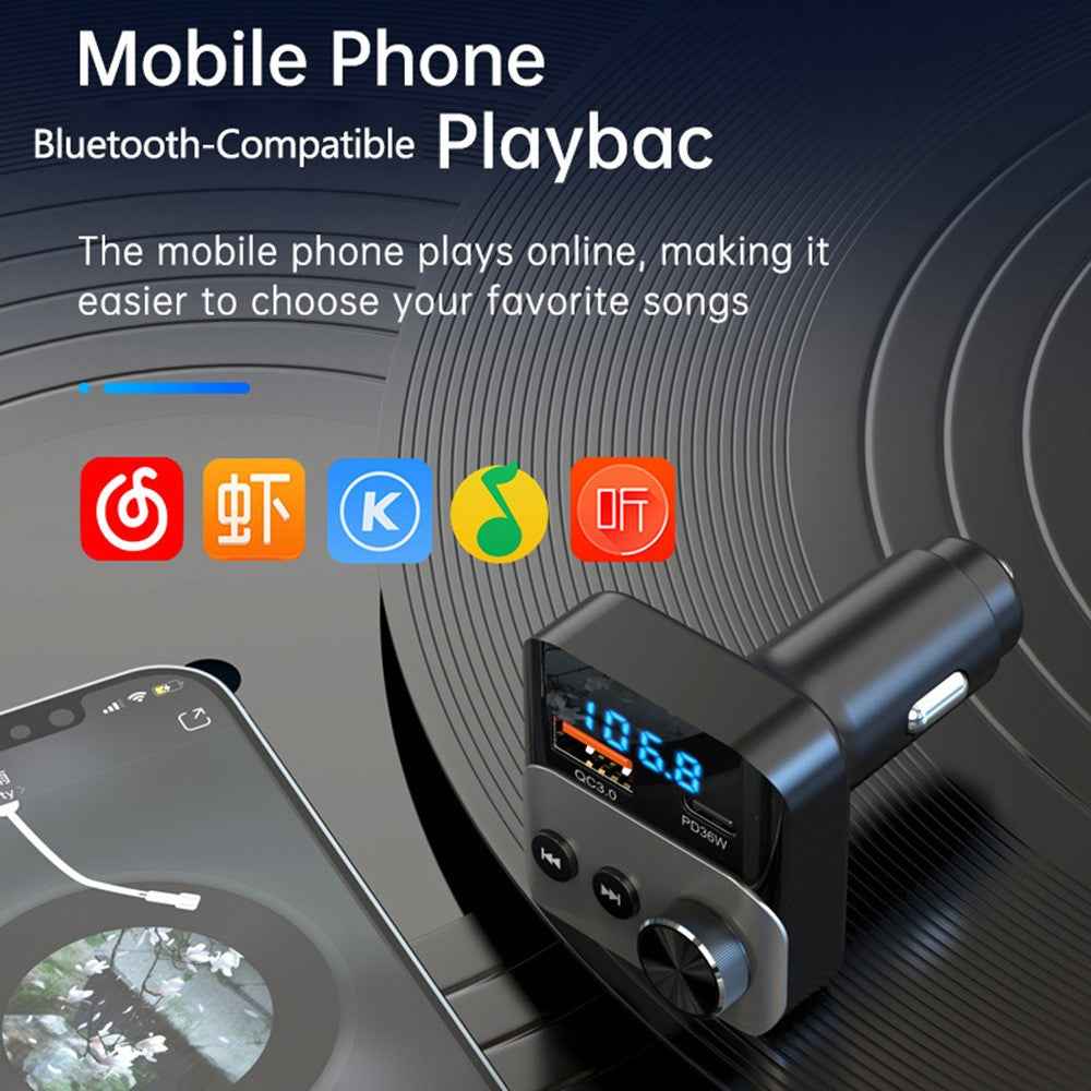 BC98 FM Transmitter Bluetooth-Compatible 5.3 Hands-Free Call Car MP3 Player PD 36W Fast Charging QC3.0 Charger