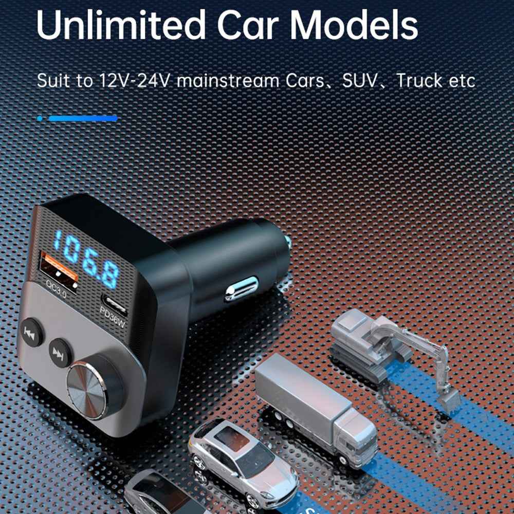 BC98 FM Transmitter Bluetooth-Compatible 5.3 Hands-Free Call Car MP3 Player PD 36W Fast Charging QC3.0 Charger