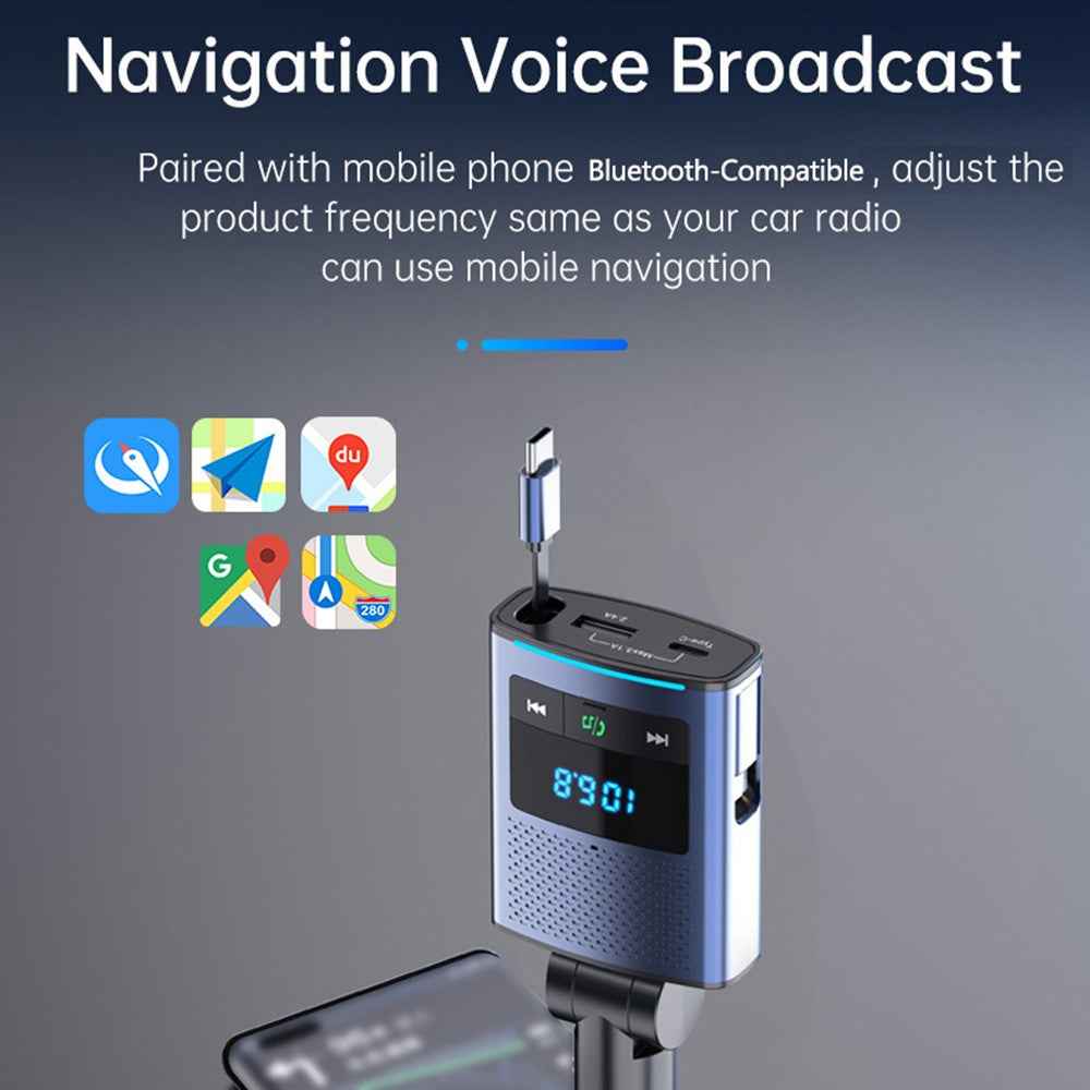 BC99 FM Transmitter Bluetooth-Compatible PD 65W Fast Charging Laptop Phone Car Charger with Retractable Cable